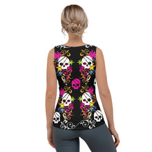 Load image into Gallery viewer, Flower Skull Black Sublimation Cut & Sew Tank Top