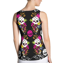 Load image into Gallery viewer, Flower Skull Black Sublimation Cut & Sew Tank Top