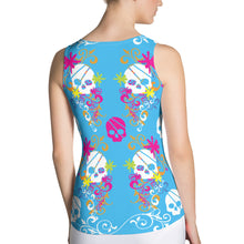 Load image into Gallery viewer, Flower Skull Blue Sublimation Cut & Sew Tank Top