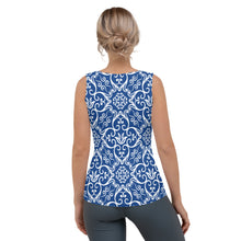 Load image into Gallery viewer, Blue Flower Sublimation Cut & Sew Tank Top