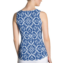 Load image into Gallery viewer, Blue Flower Sublimation Cut & Sew Tank Top