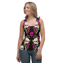 Load image into Gallery viewer, Flower Skull Black Sublimation Cut & Sew Tank Top