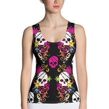 Load image into Gallery viewer, Flower Skull Black Sublimation Cut & Sew Tank Top