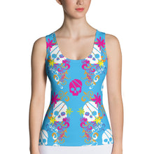 Load image into Gallery viewer, Flower Skull Blue Sublimation Cut & Sew Tank Top