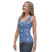 Load image into Gallery viewer, Blue Flower Sublimation Cut & Sew Tank Top