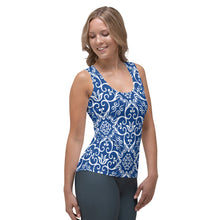 Load image into Gallery viewer, Blue Flower Sublimation Cut & Sew Tank Top