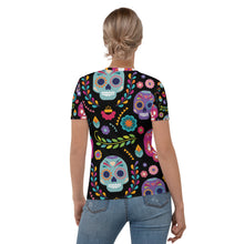 Cargar imagen en el visor de la galería, Floral Skull Black Seastorm Apparel Women's T-shirt
