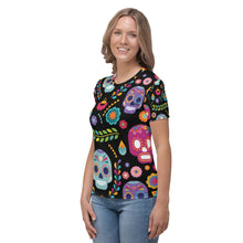 Cargar imagen en el visor de la galería, Floral Skull Black Seastorm Apparel Women's T-shirt