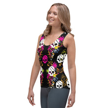 Load image into Gallery viewer, Flower Skull Black Sublimation Cut &amp; Sew Tank Top
