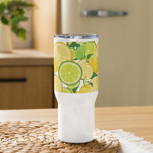 Lemon Lime Travel mug with a handle