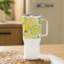 Load image into Gallery viewer, Lemon Lime Travel mug with a handle
