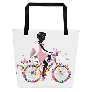 Fashion Cycle All-Over Print Large Tote Bag