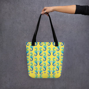 Paris Daisy Yellow Seahorse Print Tote bag
