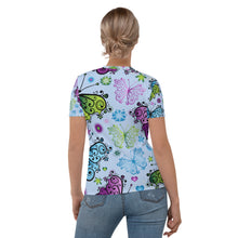 Cargar imagen en el visor de la galería, Seastorm Apparel Blue Floral Butterflies Women&#39;s T-shirt
