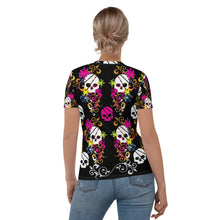 Load image into Gallery viewer, Flower Skull Black Seastorm Apparel Women&#39;s T-shirt
