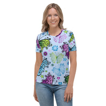 Load image into Gallery viewer, Seastorm Apparel Blue Floral Butterflies Women&#39;s T-shirt
