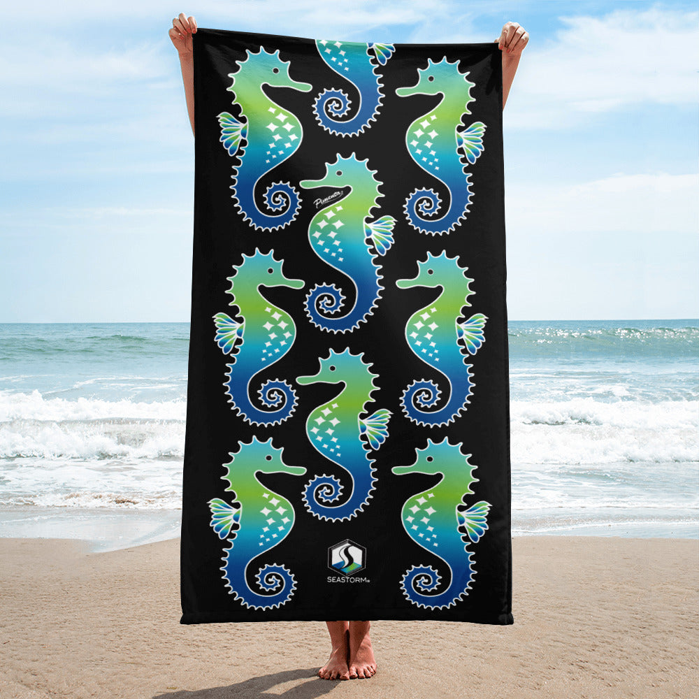Black Seahorse Towel - Seastorm Apparel Summer Collection