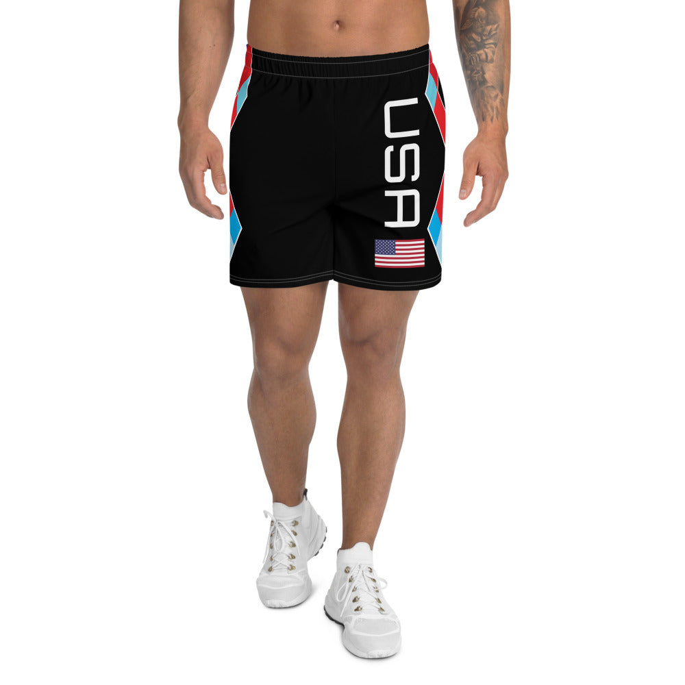 USA Black - Men's Athletic Long Shorts