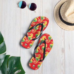 Red Tropical Seahorse Flip-Flops - Seastorm Apparel Summer Collection
