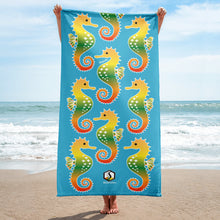Cargar imagen en el visor de la galería, Blue Tropical Seahorse Towel - Seastorm Apparel Summer Collection

