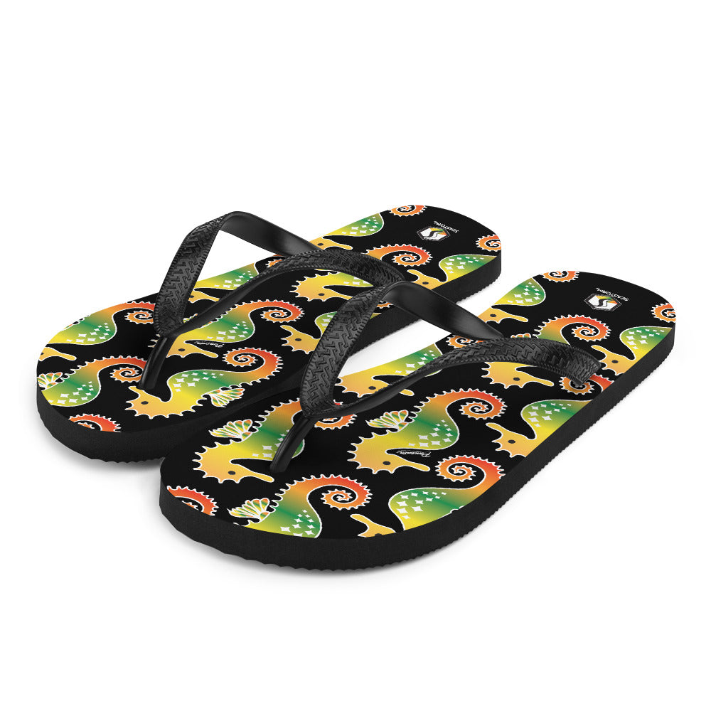 Black Tropical Seahorse Flip-Flops - Seastorm Apparel Summer Collection