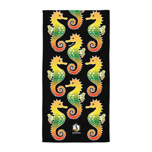 Black Tropical Seahorse Towel - Seastorm Apparel Summer Collection