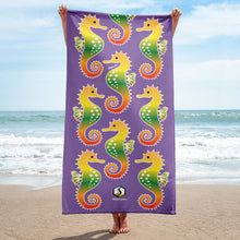 Load image into Gallery viewer, Purple Tropical Seahorse Towel - Seastorm Apparel Summer Collection

