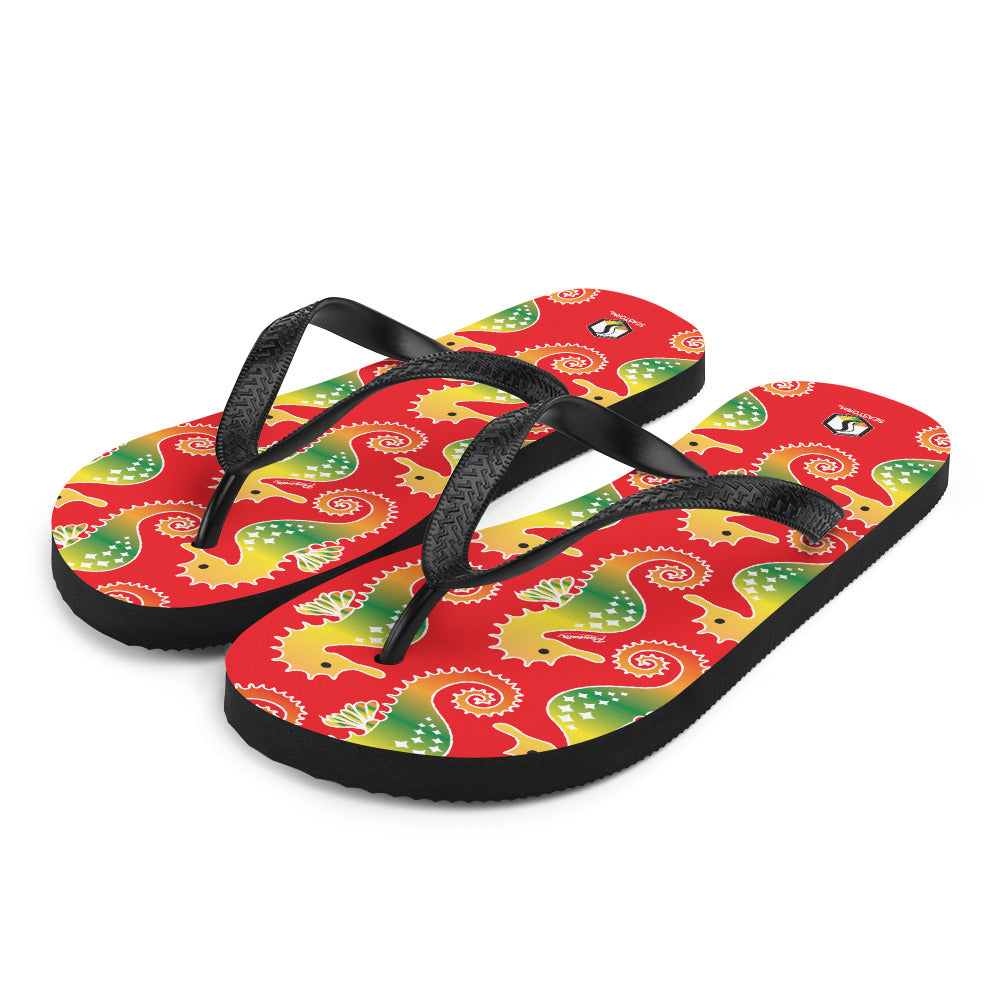 Red Tropical Seahorse Flip-Flops - Seastorm Apparel Summer Collection