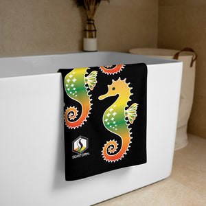 Black Tropical Seahorse Towel - Seastorm Apparel Summer Collection