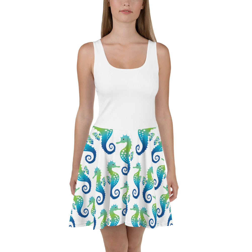 White Seahorse - Skater Dress
