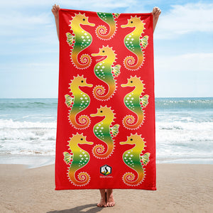 Red Tropical Seahorse Towel - Seastorm Apparel Summer Collection