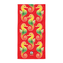 Cargar imagen en el visor de la galería, Red Tropical Seahorse Towel - Seastorm Apparel Summer Collection
