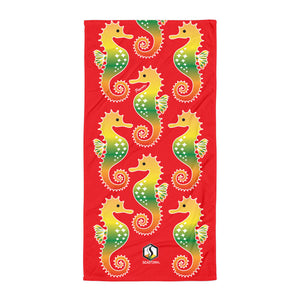 Red Tropical Seahorse Towel - Seastorm Apparel Summer Collection