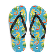 Cargar imagen en el visor de la galería, Blue Tropical Seahorse Flip-Flops - Seastorm Apparel Summer Collection
